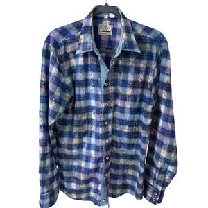 Haupt Germany Men's Watercolor Floral Paisley Plaid LS Tie Dye Shirt, M